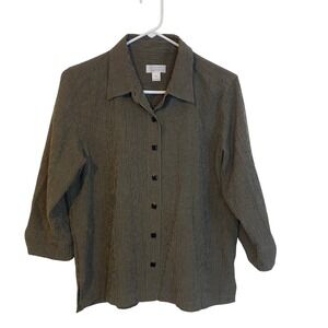 Christopher & Banks Brown Stripes Roll Tab 3/4 Sleeves Blazer Jacket Size Medium